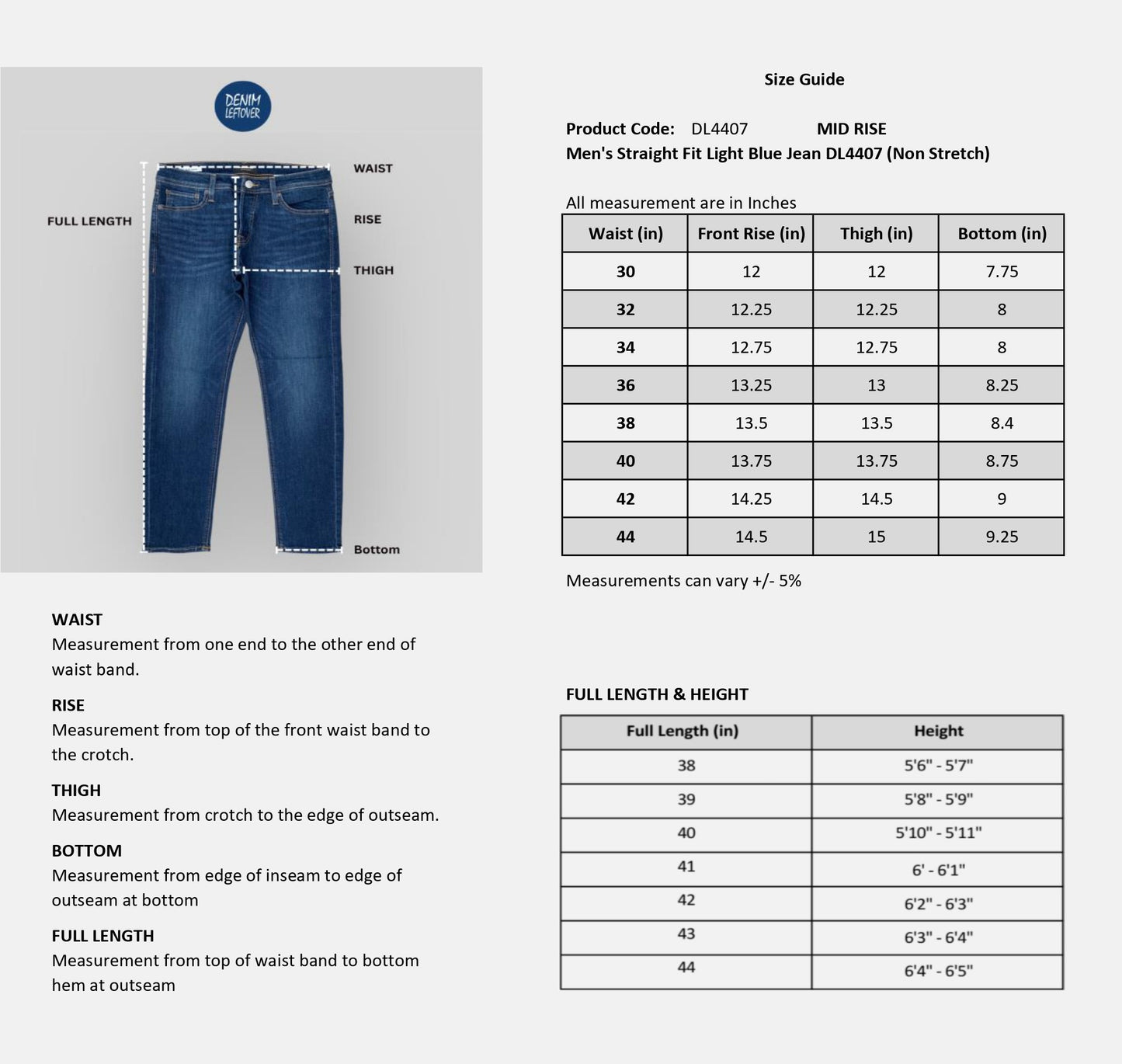 Men's Straight Fit Light Blue Jean DL4407 (Non Stretch)