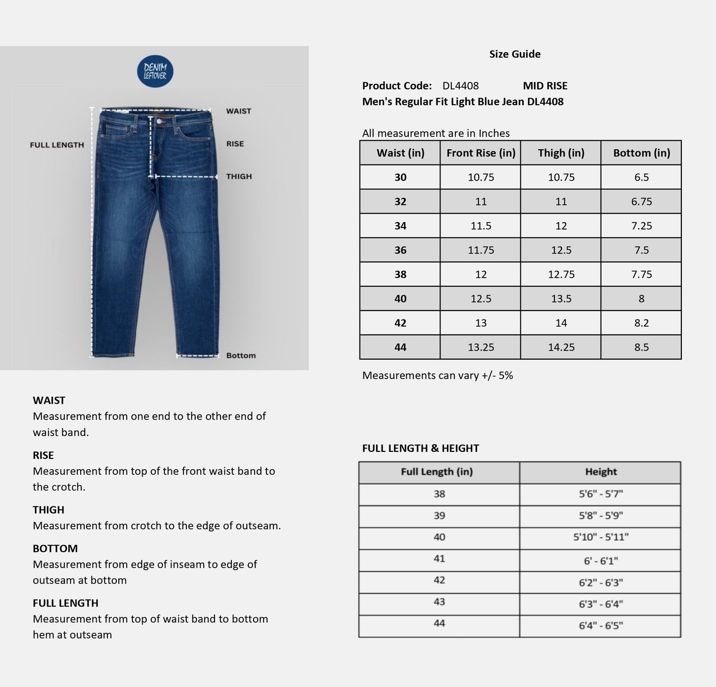 Men's Regular Fit Light Blue Jean DL4408