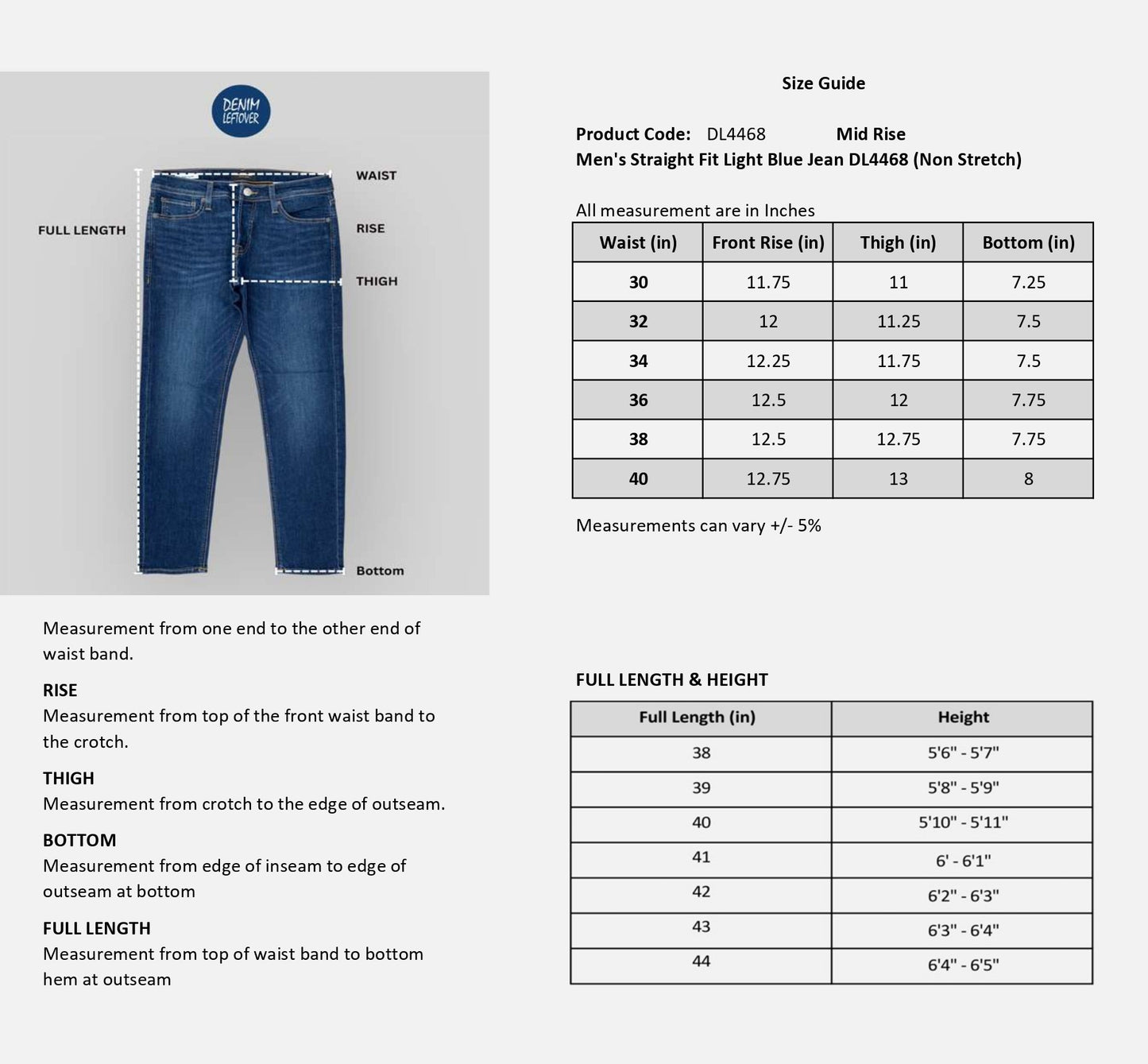 Men's Straight Fit Light Blue Jean DL4468 (Non Stretch) (Minor Fault)