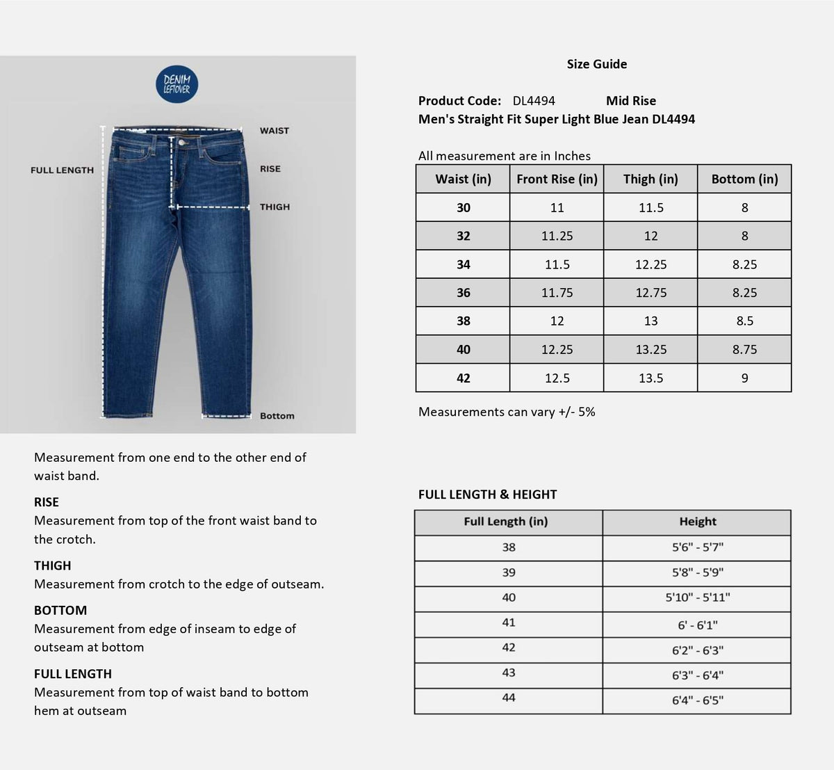 Men's Straight Fit Super Light Denim Jean DL4494