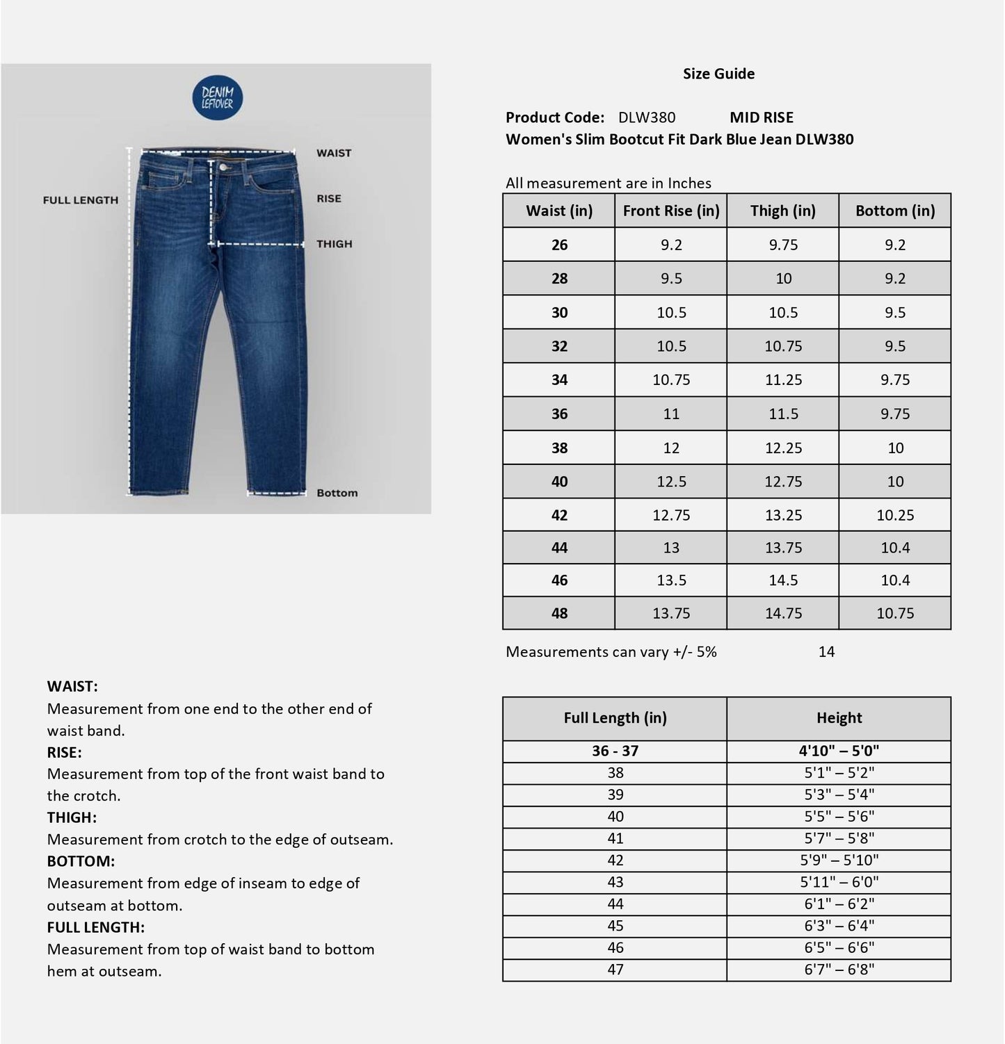 Women's Slim Bootcut Fit Dark Blue Jean DLW380 (Minor Fault)