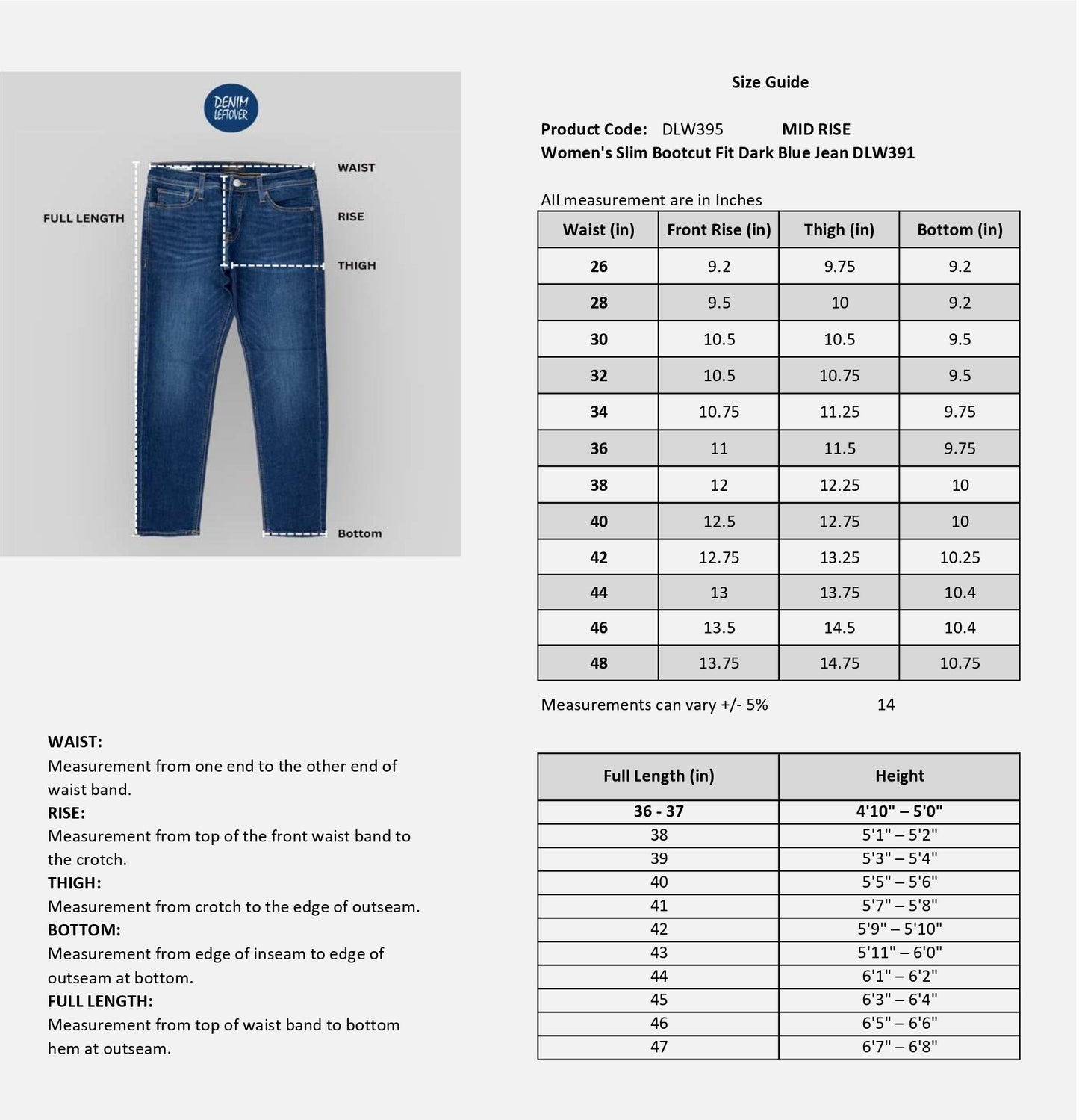 Women's Slim Bootcut Fit Dark Blue Jean DLW395 (Minor Fault)