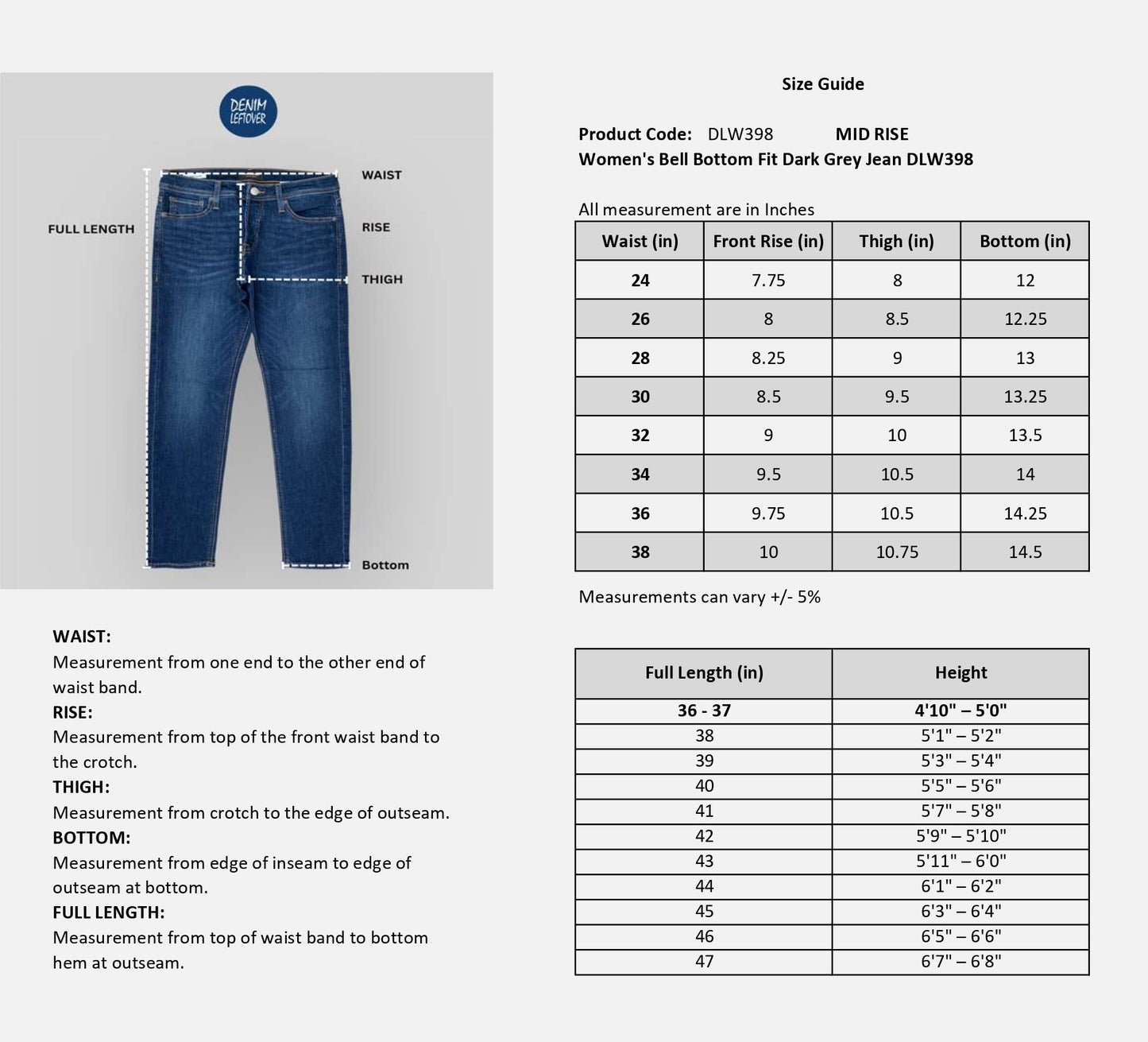 Women's Bell Bottom Fit Dark Grey Jean DLW398