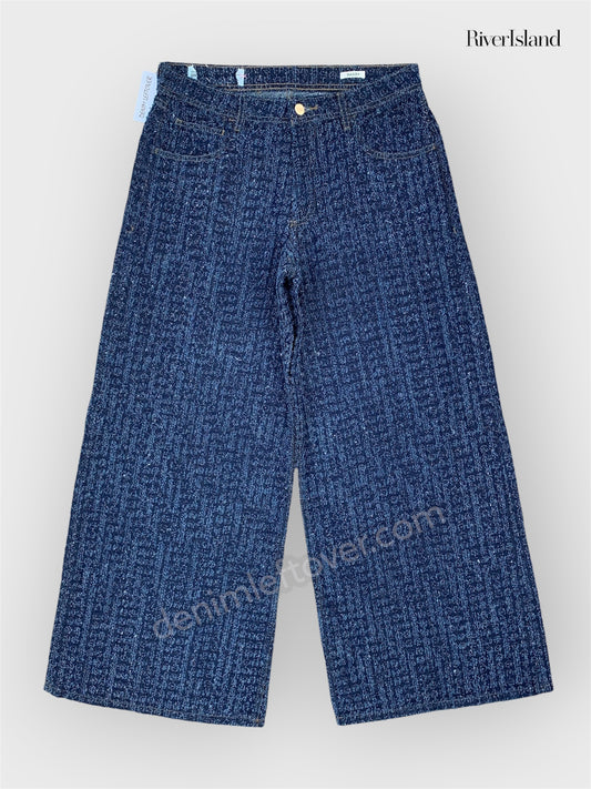 Women's Flare Wide Leg Dark Blue Textured Jean DLW382