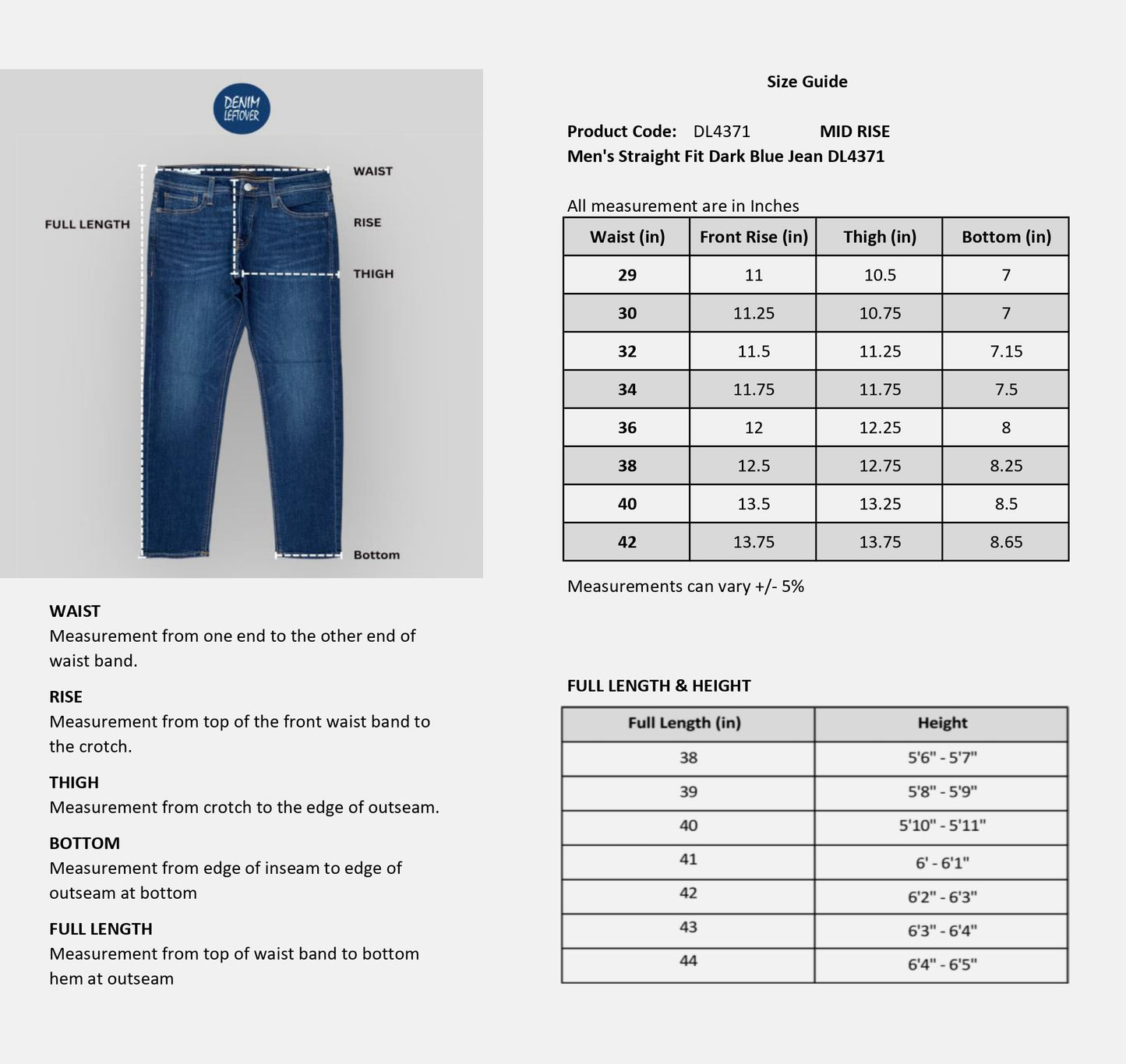 Men's Straight Fit Dark Blue Jean DL4371 (Minor Fault)