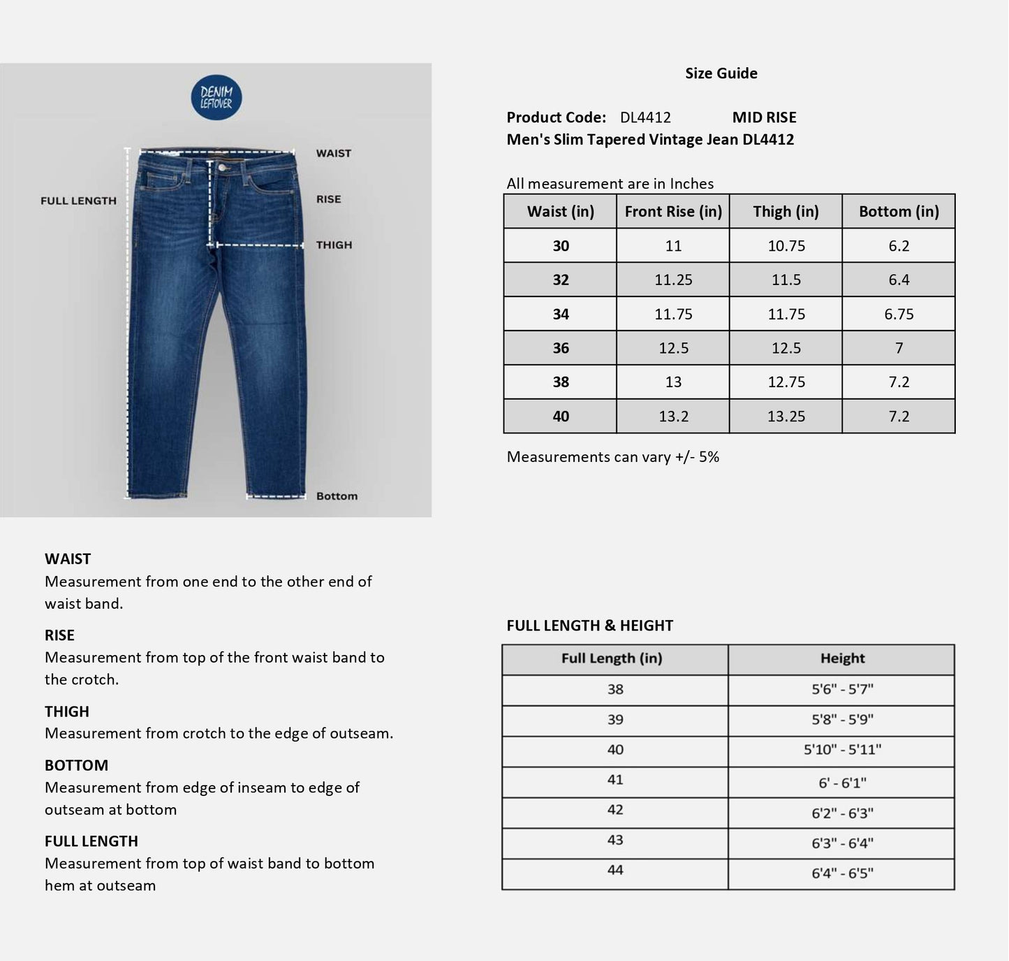 Men's Slim Tapered Fit Vintage Jean DL4412