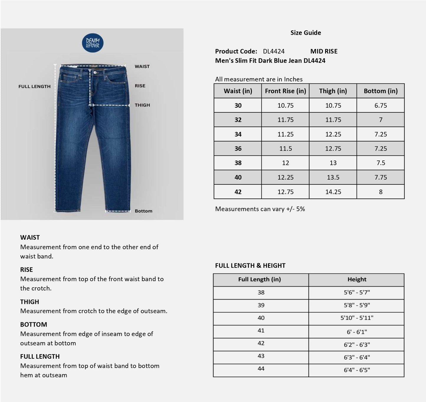 Men's Slim Fit Dark Blue Jean DL4424