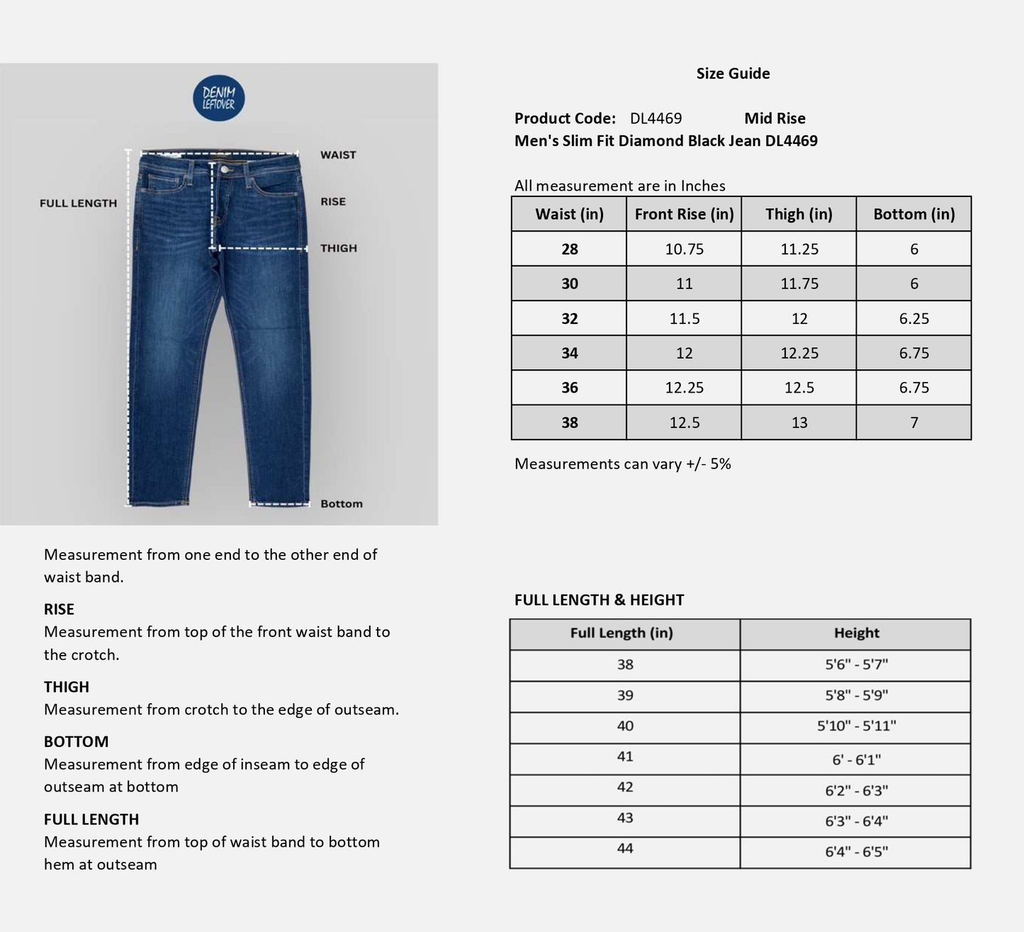 Men's Slim Fit Random Medium Blue Jean DL4473 (Minor Fault)