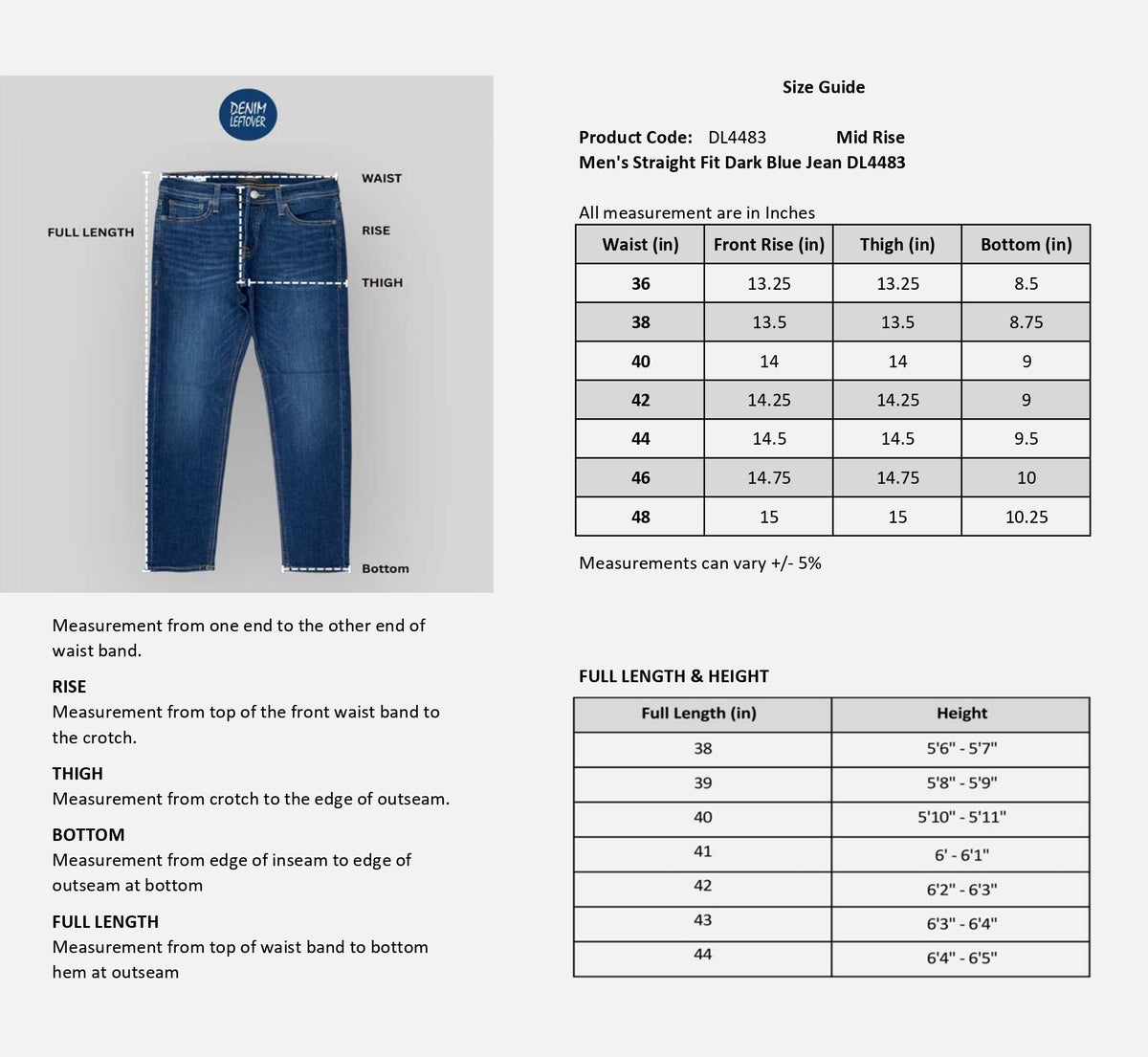 Men's Straight Fit Dark Blue Jean DL4483