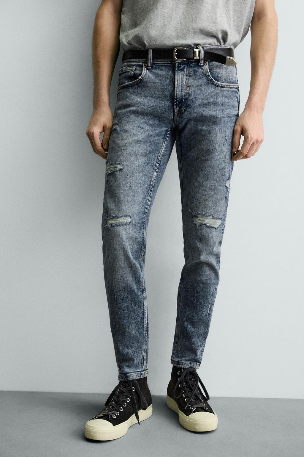 Men's Skinny Fit Vintage Light Blue Ripped Jean DL4457