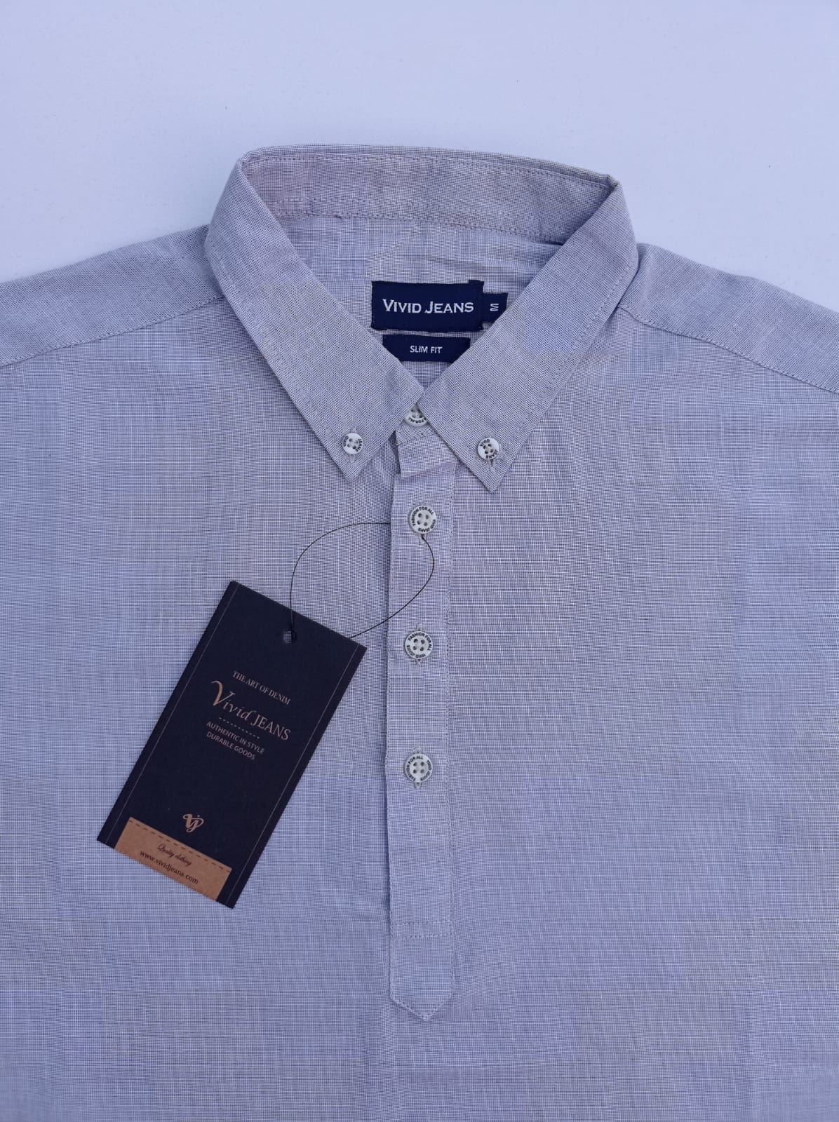 Men's Casual Button Down Shirt Light Grey Denim Leftover